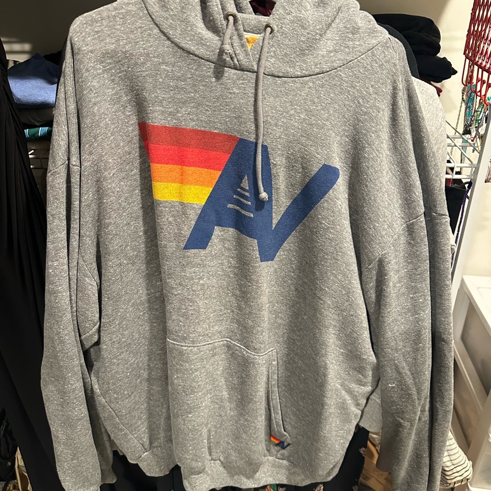 Aviator Nation Gray Hoodie with Rainbow Logo